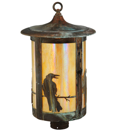 Meyda Lighting Fulton 12" Vintage Copper Crow Post Mount Light With Beige Iridescent Art Shade Glass