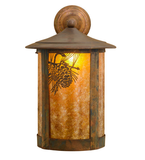 Meyda Lighting Fulton 12" Vintage Copper Winter Pine Solid Mount Wall Sconce With Amber Mica Shade Glass