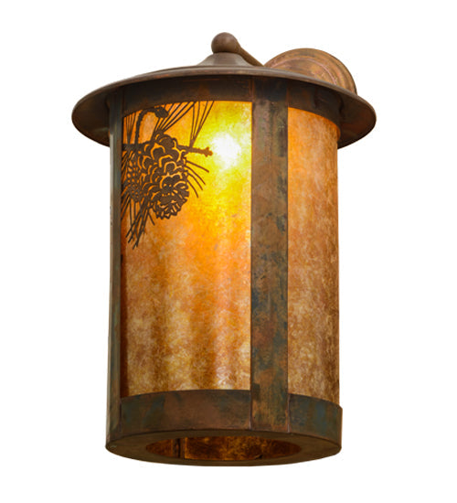 Meyda Lighting Fulton 12" Vintage Copper Winter Pine Solid Mount Wall Sconce With Amber Mica Shade Glass