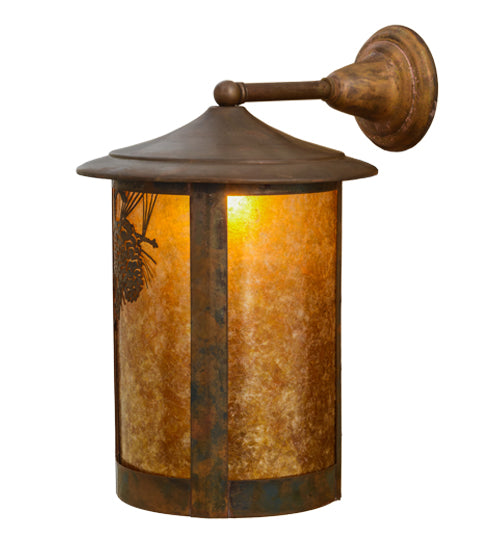 Meyda Lighting Fulton 12" Vintage Copper Winter Pine Solid Mount Wall Sconce With Amber Mica Shade Glass