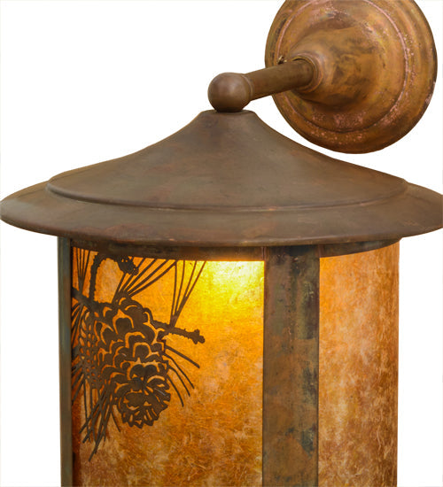 Meyda Lighting Fulton 12" Vintage Copper Winter Pine Solid Mount Wall Sconce With Amber Mica Shade Glass