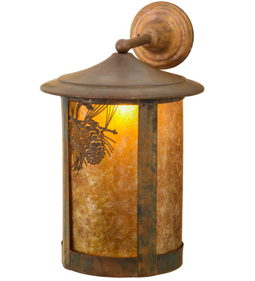 Meyda Lighting Fulton 12" Vintage Copper Winter Pine Solid Mount Wall Sconce With Amber Mica Shade Glass