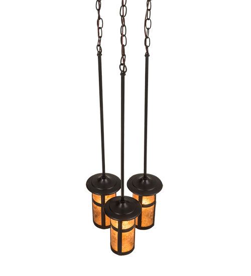 Meyda Lighting Fulton 14" 3-Light Craftsman Brown Prime Cascading Pendant Light With Amber Mica Shade Glass