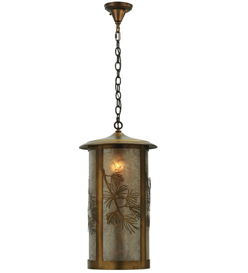 Meyda Lighting Fulton 14" Antique Copper Lone Pine Pendant Light With Silver Mica Shade Glass
