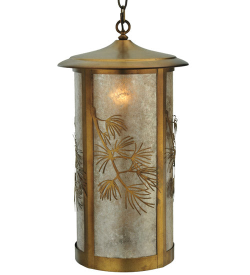 Meyda Lighting Fulton 14" Antique Copper Lone Pine Pendant Light With Silver Mica Shade Glass