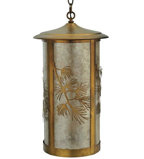 Meyda Lighting Fulton 14" Antique Copper Lone Pine Pendant Light With Silver Mica Shade Glass