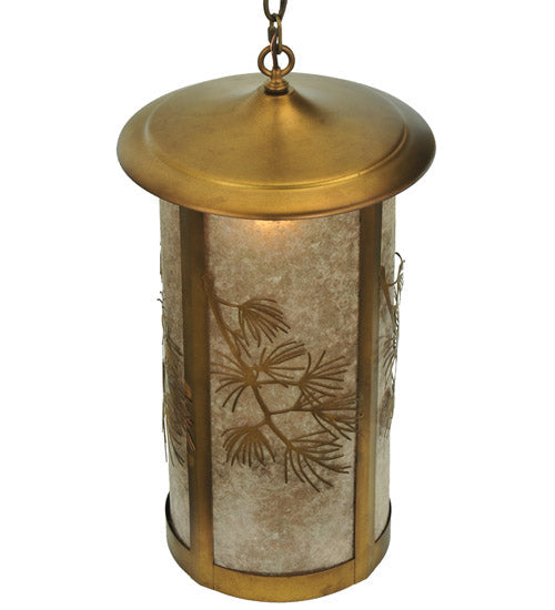Meyda Lighting Fulton 14" Antique Copper Lone Pine Pendant Light With Silver Mica Shade Glass