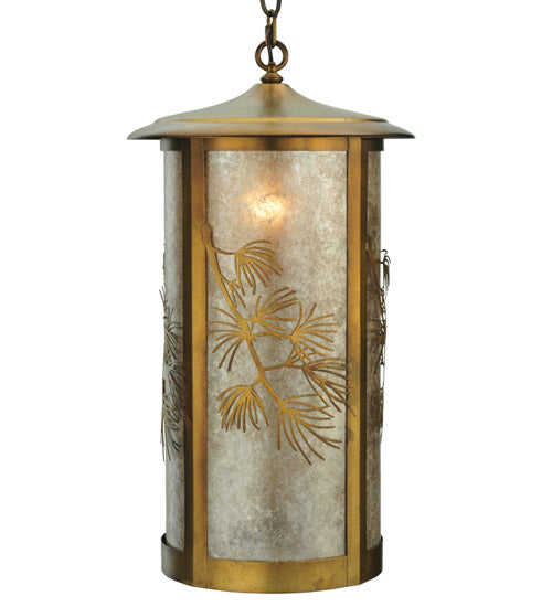 Meyda Lighting Fulton 14" Antique Copper Lone Pine Pendant Light With Silver Mica Shade Glass