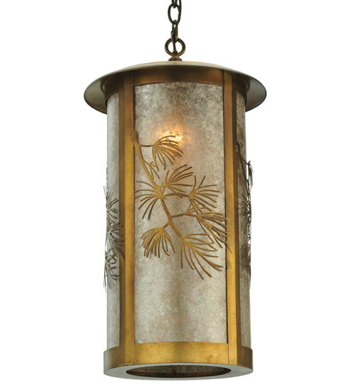 Meyda Lighting Fulton 14" Antique Copper Lone Pine Pendant Light With Silver Mica Shade Glass