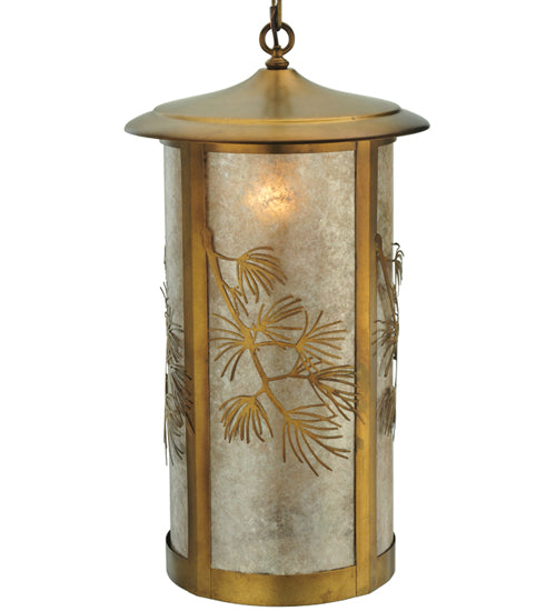Meyda Lighting Fulton 14" Antique Copper Lone Pine Pendant Light With Silver Mica Shade Glass