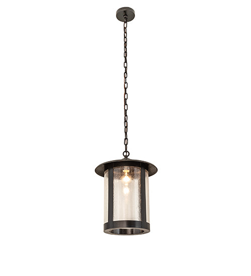Meyda Lighting Fulton 14" Craftsman Brown Prime Pendant Light With Clear Seeded Shade Glass