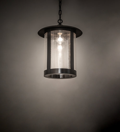 Meyda Lighting Fulton 14" Craftsman Brown Prime Pendant Light With Clear Seeded Shade Glass