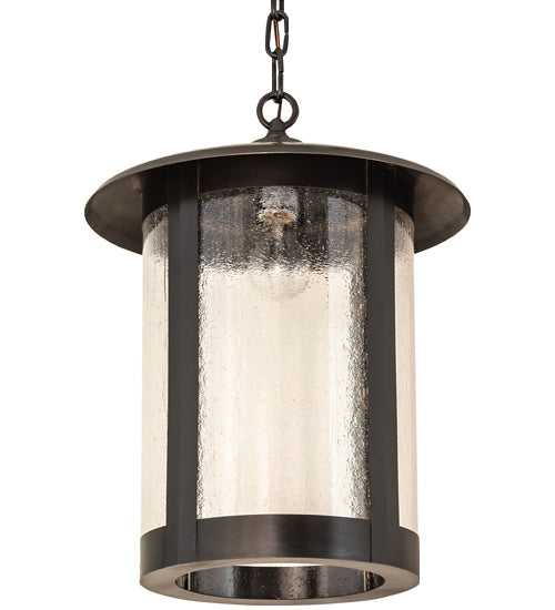 Meyda Lighting Fulton 14" Craftsman Brown Prime Pendant Light With Clear Seeded Shade Glass