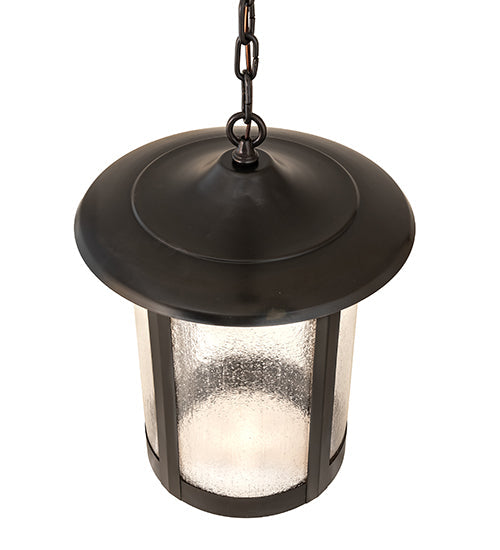 Meyda Lighting Fulton 14" Craftsman Brown Prime Pendant Light With Clear Seeded Shade Glass