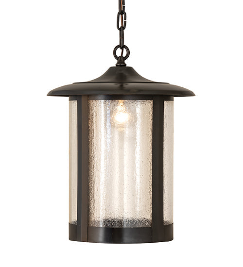 Meyda Lighting Fulton 14" Craftsman Brown Prime Pendant Light With Clear Seeded Shade Glass