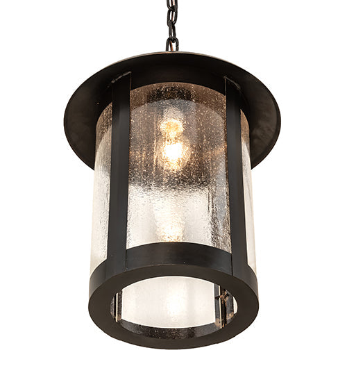 Meyda Lighting Fulton 14" Craftsman Brown Prime Pendant Light With Clear Seeded Shade Glass