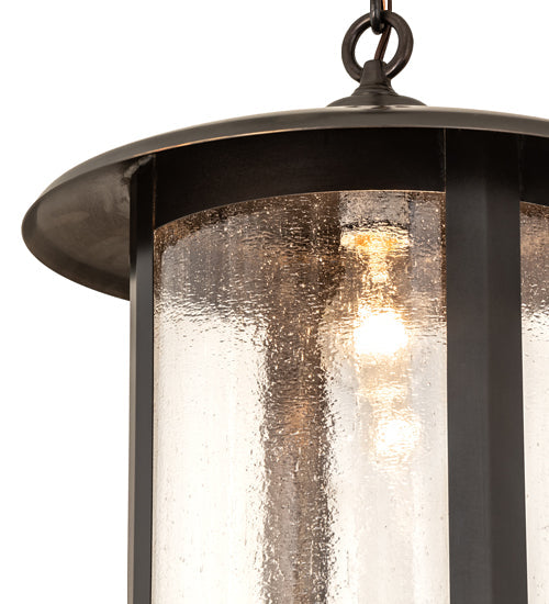 Meyda Lighting Fulton 14" Craftsman Brown Prime Pendant Light With Clear Seeded Shade Glass