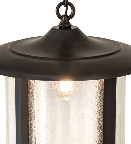 Meyda Lighting Fulton 14" Craftsman Brown Prime Pendant Light With Clear Seeded Shade Glass