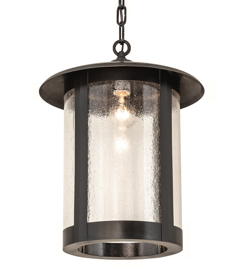 Meyda Lighting Fulton 14" Craftsman Brown Prime Pendant Light With Clear Seeded Shade Glass