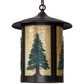 Meyda Lighting Fulton 14" Craftsman Brown Tall Pines Pendant Light With Green & Beige Art Shade Glass
