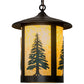 Meyda Lighting Fulton 14" Craftsman Brown Tall Pines Pendant Light With Green & Beige Art Shade Glass