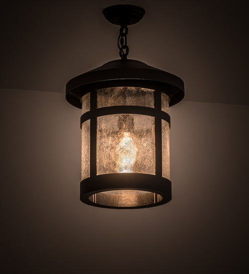 Meyda Lighting Fulton 14" Old Wrought Iron Hanging Lantern Pendant Light With Clear Seeded Shade Glass