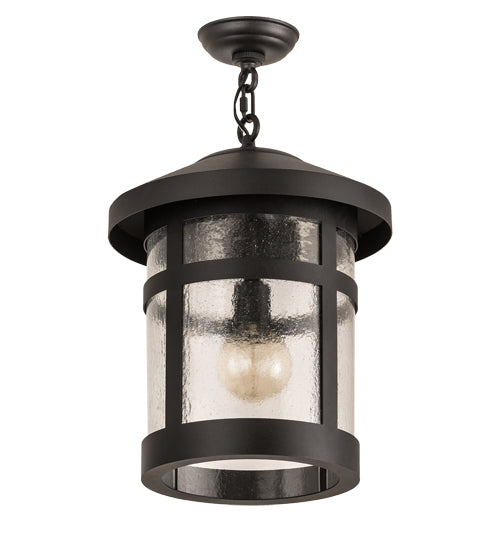 Meyda Lighting Fulton 14" Old Wrought Iron Hanging Lantern Pendant Light With Clear Seeded Shade Glass