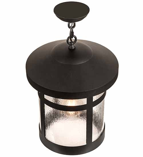 Meyda Lighting Fulton 14" Old Wrought Iron Hanging Lantern Pendant Light With Clear Seeded Shade Glass