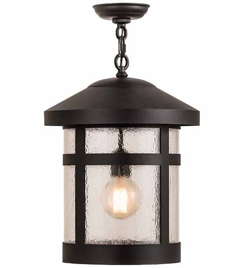 Meyda Lighting Fulton 14" Old Wrought Iron Hanging Lantern Pendant Light With Clear Seeded Shade Glass