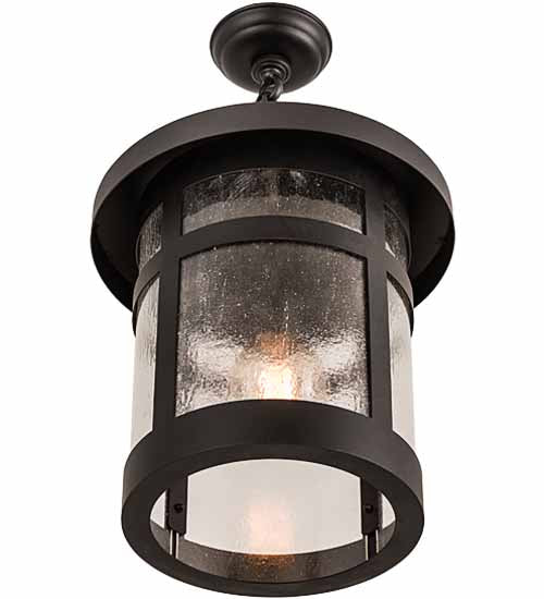 Meyda Lighting Fulton 14" Old Wrought Iron Hanging Lantern Pendant Light With Clear Seeded Shade Glass
