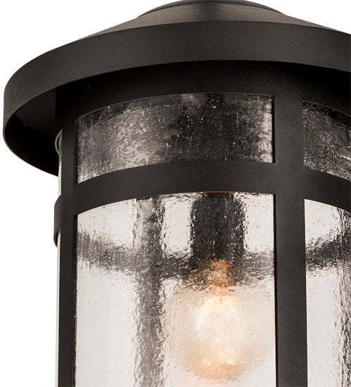 Meyda Lighting Fulton 14" Old Wrought Iron Hanging Lantern Pendant Light With Clear Seeded Shade Glass