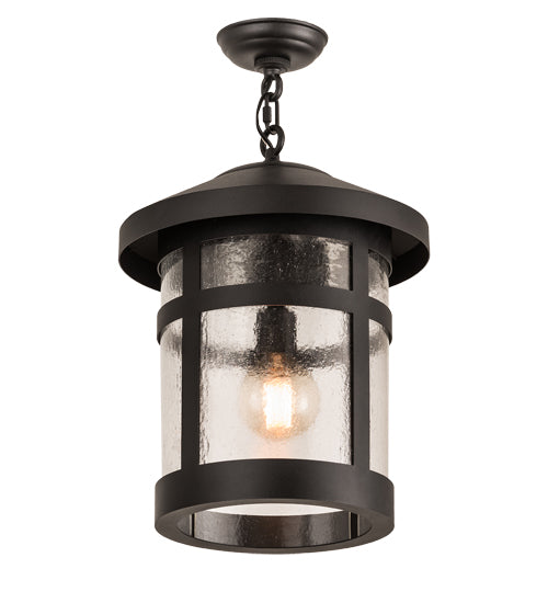 Meyda Lighting Fulton 14" Old Wrought Iron Hanging Lantern Pendant Light With Clear Seeded Shade Glass