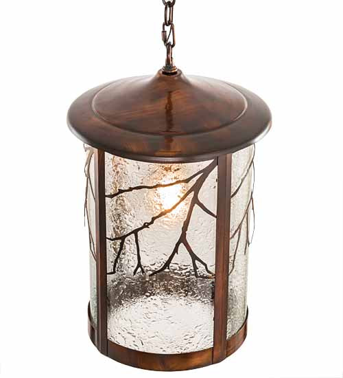 Meyda Lighting Fulton 14" Vintage Copper Branches Pendant Light With Clear Seeded Granite Shade Glass