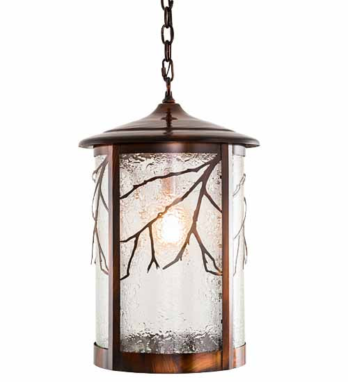 Meyda Lighting Fulton 14" Vintage Copper Branches Pendant Light With Clear Seeded Granite Shade Glass