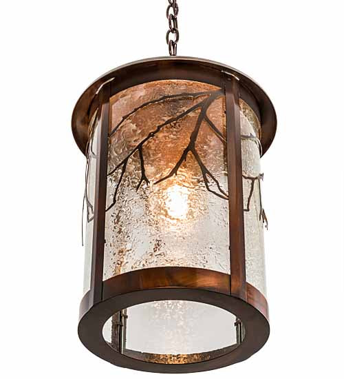 Meyda Lighting Fulton 14" Vintage Copper Branches Pendant Light With Clear Seeded Granite Shade Glass