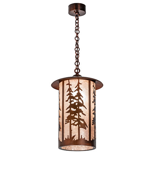 Meyda Lighting Fulton 14" Vintage Copper Great Pines Pendant Light With Silver Mica Shade Glass