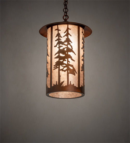 Meyda Lighting Fulton 14" Vintage Copper Great Pines Pendant Light With Silver Mica Shade Glass