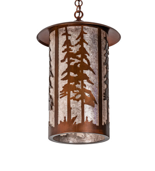 Meyda Lighting Fulton 14" Vintage Copper Great Pines Pendant Light With Silver Mica Shade Glass