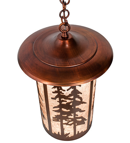 Meyda Lighting Fulton 14" Vintage Copper Great Pines Pendant Light With Silver Mica Shade Glass