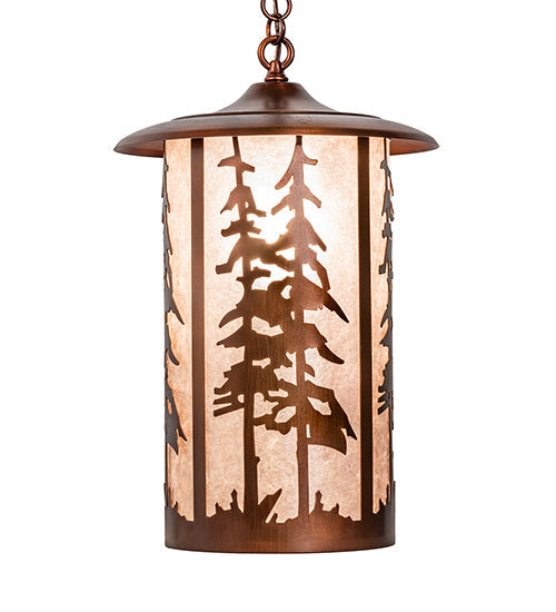 Meyda Lighting Fulton 14" Vintage Copper Great Pines Pendant Light With Silver Mica Shade Glass