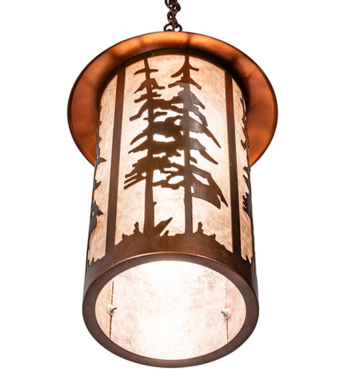 Meyda Lighting Fulton 14" Vintage Copper Great Pines Pendant Light With Silver Mica Shade Glass