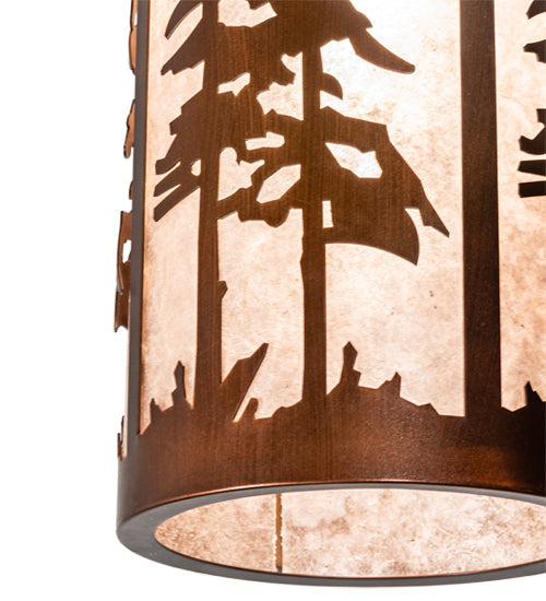 Meyda Lighting Fulton 14" Vintage Copper Great Pines Pendant Light With Silver Mica Shade Glass
