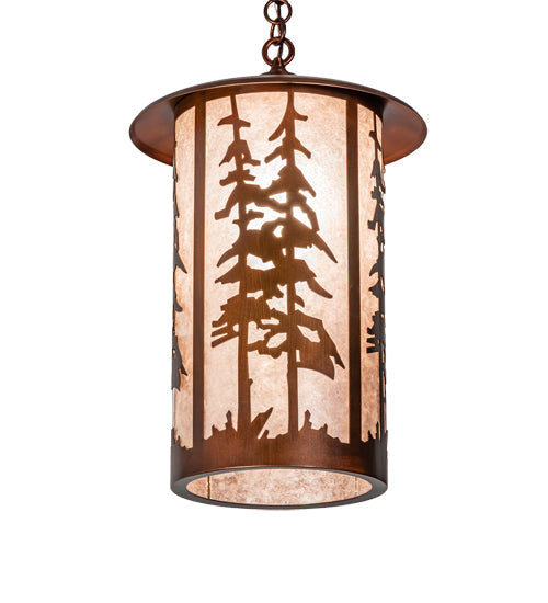 Meyda Lighting Fulton 14" Vintage Copper Great Pines Pendant Light With Silver Mica Shade Glass
