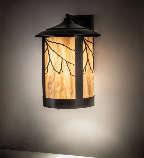 Meyda Lighting Fulton 16" 2-Light Craftsman Brown & Oil Rubbed Bronze Branches Solid Mount Wall Sconce With Travertine Idalight & Clear Shade Glass