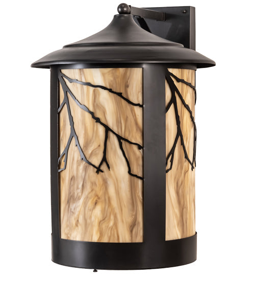 Meyda Lighting Fulton 16" 2-Light Craftsman Brown & Oil Rubbed Bronze Branches Solid Mount Wall Sconce With Travertine Idalight & Clear Shade Glass