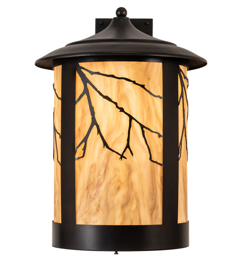 Meyda Lighting Fulton 16" 2-Light Craftsman Brown & Oil Rubbed Bronze Branches Solid Mount Wall Sconce With Travertine Idalight & Clear Shade Glass