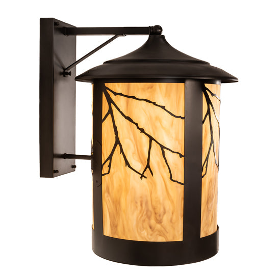 Meyda Lighting Fulton 16" 2-Light Craftsman Brown & Oil Rubbed Bronze Branches Solid Mount Wall Sconce With Travertine Idalight & Clear Shade Glass