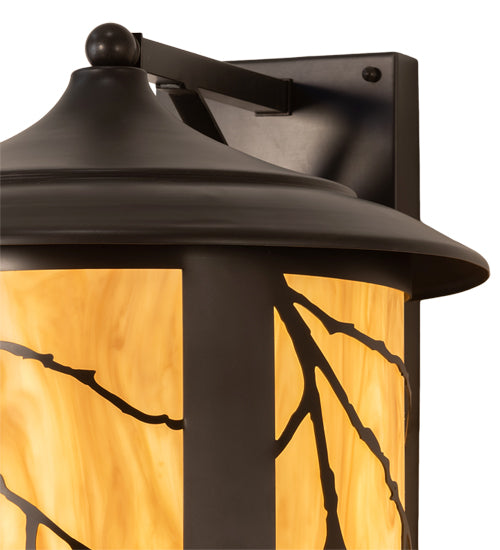 Meyda Lighting Fulton 16" 2-Light Craftsman Brown & Oil Rubbed Bronze Branches Solid Mount Wall Sconce With Travertine Idalight & Clear Shade Glass