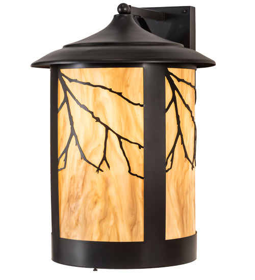 Meyda Lighting Fulton 16" 2-Light Craftsman Brown & Oil Rubbed Bronze Branches Solid Mount Wall Sconce With Travertine Idalight & Clear Shade Glass