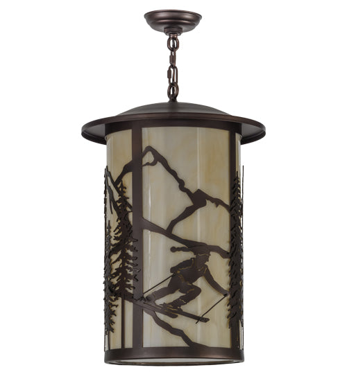 Meyda Lighting Fulton 16" 3-Light Mahogany Bronze Skier Pendant Light With Beige Sahara Taupe Idalight Shade Glass